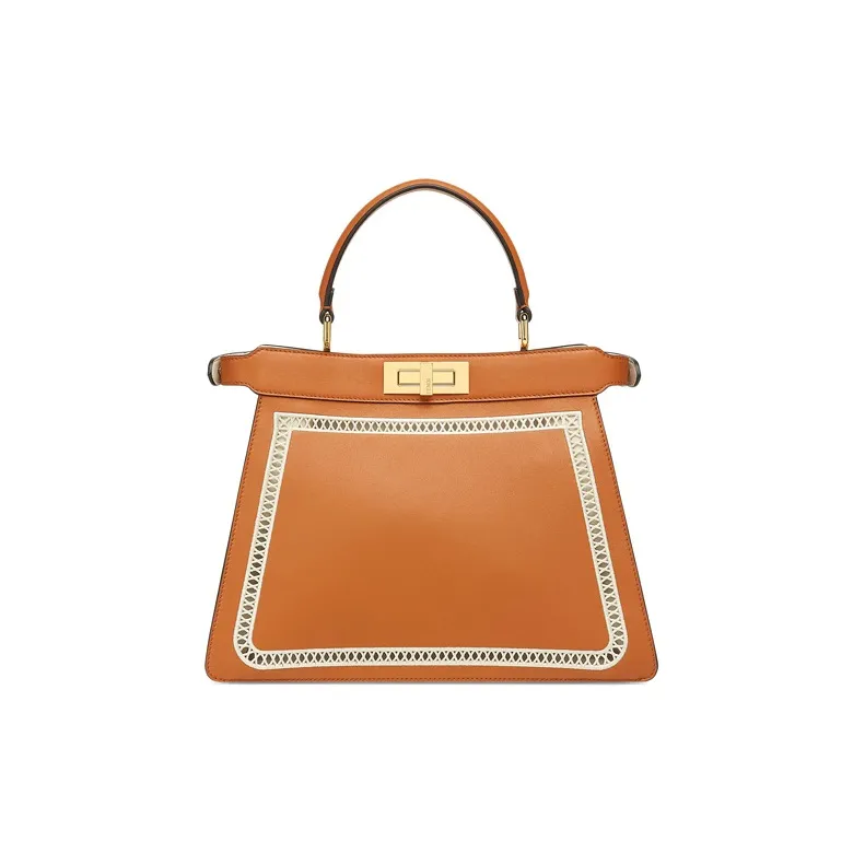 FENDI Peekaboo ISeeU Cow Leather, Sheepskin Shoulder Bag, Crossbody Bag, Handbag Medium Size Women's Brown-0