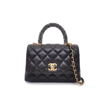 CHANEL COCO Handle Sheepskin Shoulder Bag Crossbody Bag Handbag Mini Women's Black