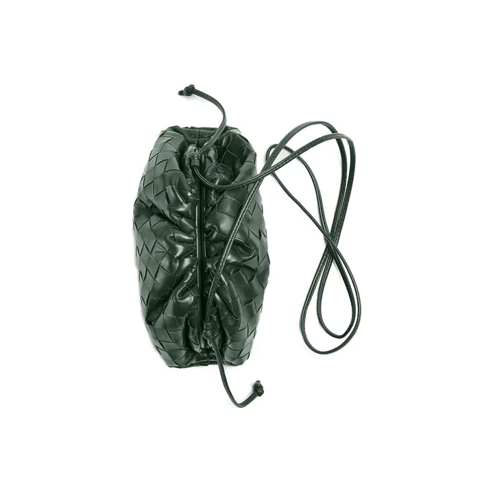 Bottega Veneta Woven Leather Sheepskin Cloud Bag Clutch Mini Women's Dark Green-2