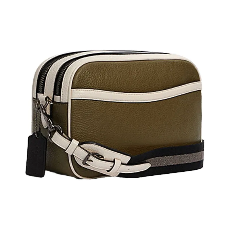 COACH Jes Leather Camera Bag Shoulder Bag Crossbody Bag Medium Size Women's White & Olive Green-1