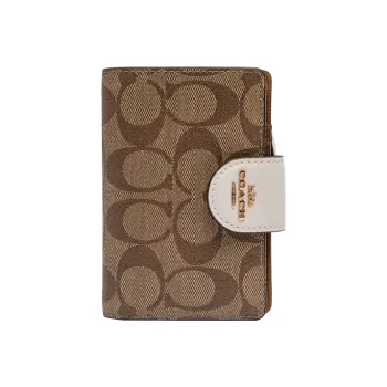 COACH Corner Zip Canvas With Leather Mahjong Themed Wrist Bags And Clutches Medium Size Women's White & Khaki Monogram