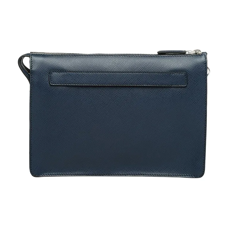 PRADA Saffiano Leather Clutch Men's Blue-2