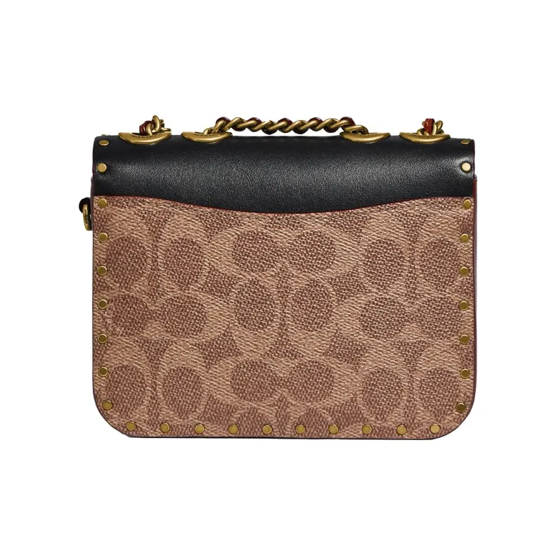 COACH Madison Coated Canvas With Calfskin Small Square Bag Shoulder Bag, Crossbody Bag Mini Women's Black & Monogram-2