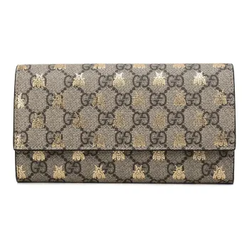 GUCCI Canvas With Leather Wallet Women's Ebony/Black
