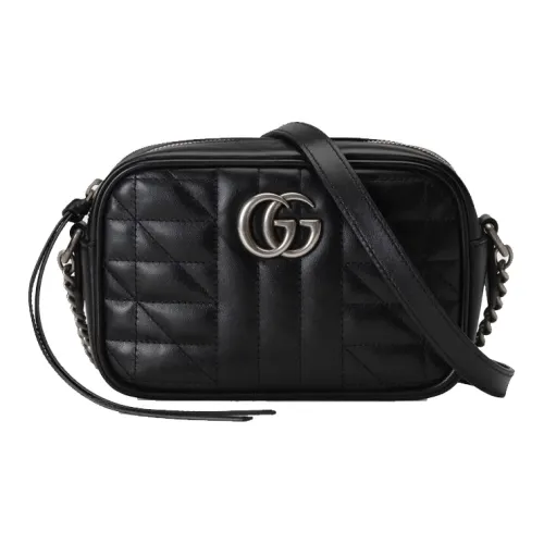 GUCCI GG Marmont Leather Camera Bag Shoulder Bag Crossbody Bag Mini Women's Black