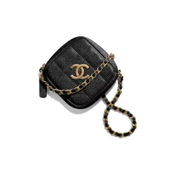 CHANEL Litchi Grain Cow Leather One Shoulder Crossbody Coin Purse Mini Women's Black