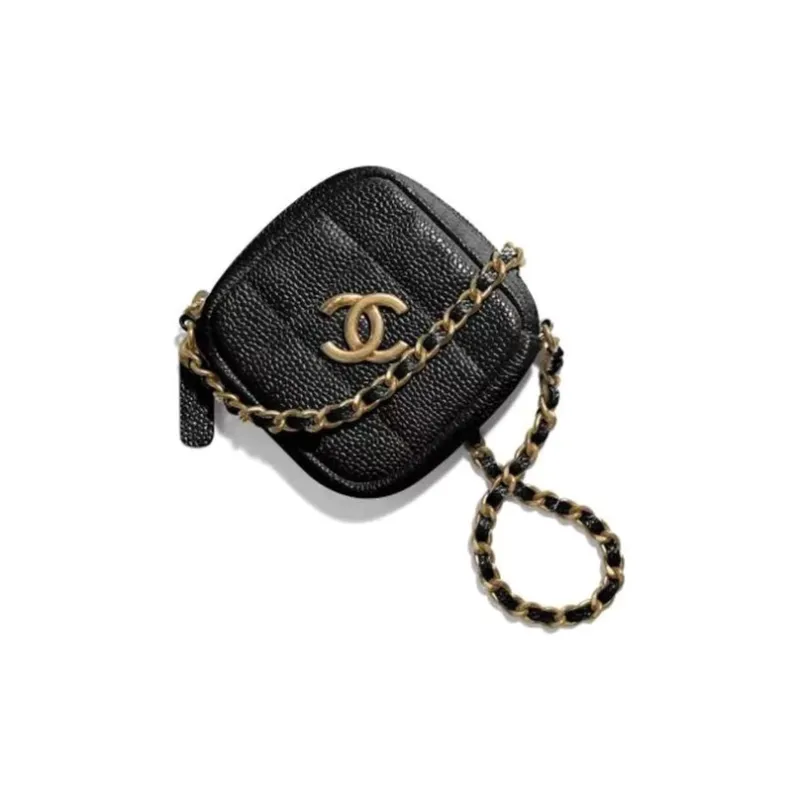 CHANEL Litchi Grain Cow Leather One Shoulder Crossbody Coin Purse Mini Women's Black-0