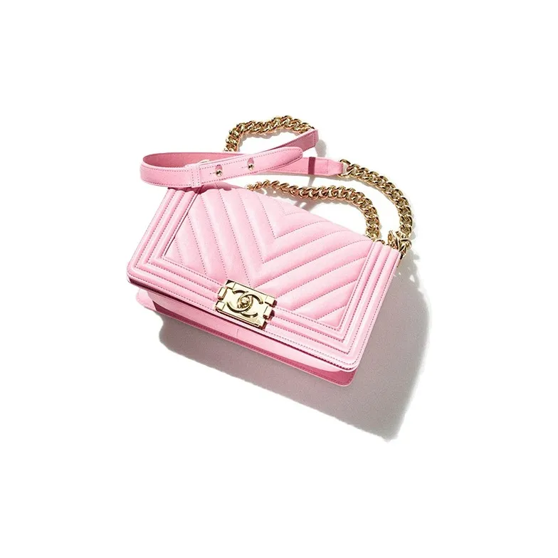 CHANEL 22SS Spring Summer Leboy Calfskin Flap Bag, One Shoulder Handbag, Crossbody Bag Medium Size Women's Pink-2
