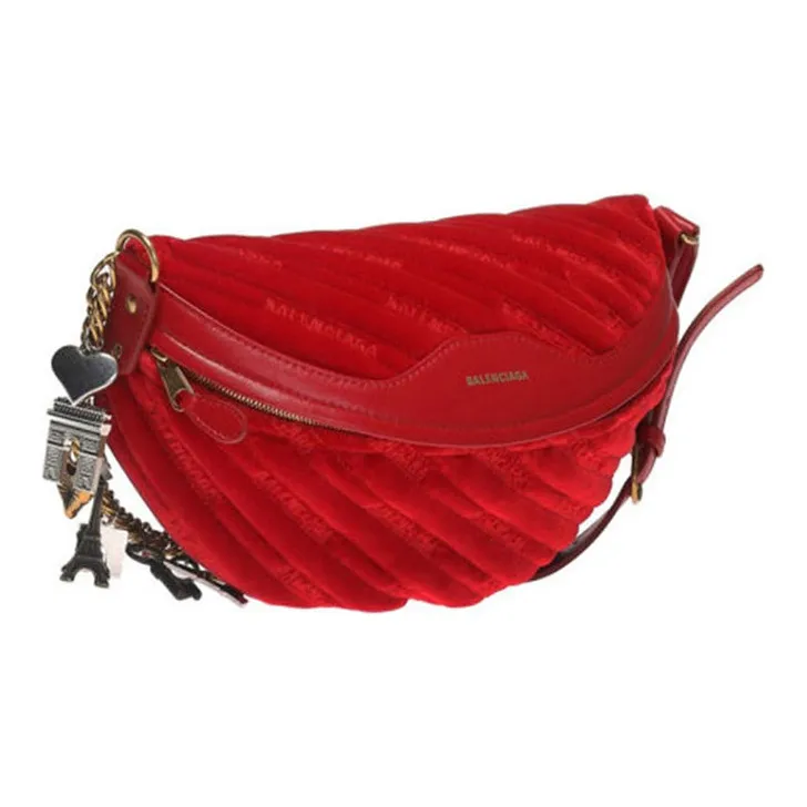 Balenciaga Velvet Shoulder Bag Women's Red-1