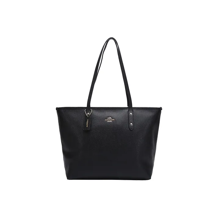 COACH City Zip Tote Cow Leather Tote Bag, Shopping Bag, Shoulder Bag Women's Black-0