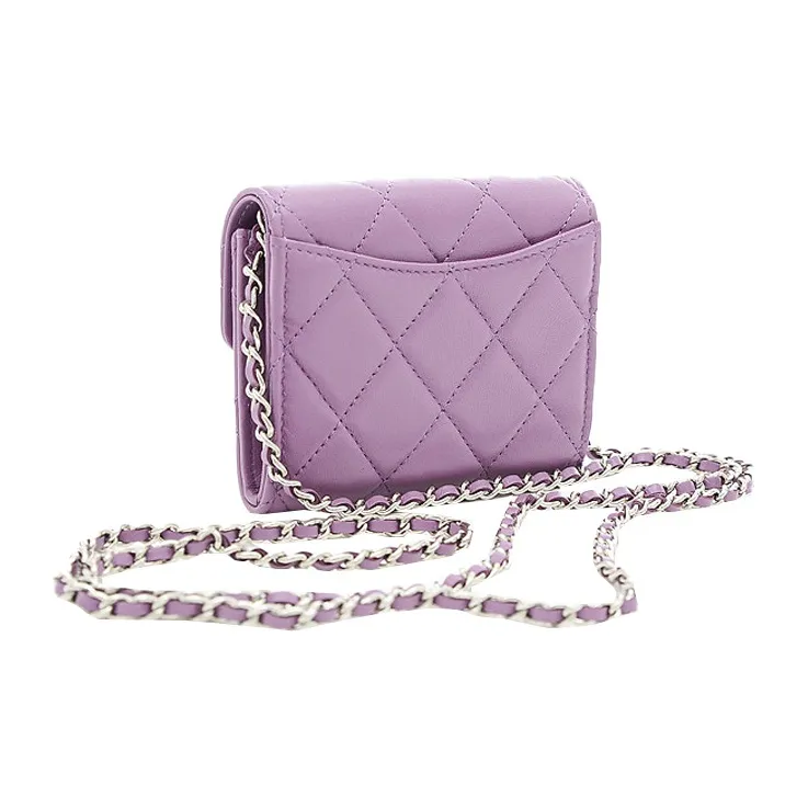 CHANEL Lambskin Wallet Women's Purple-1