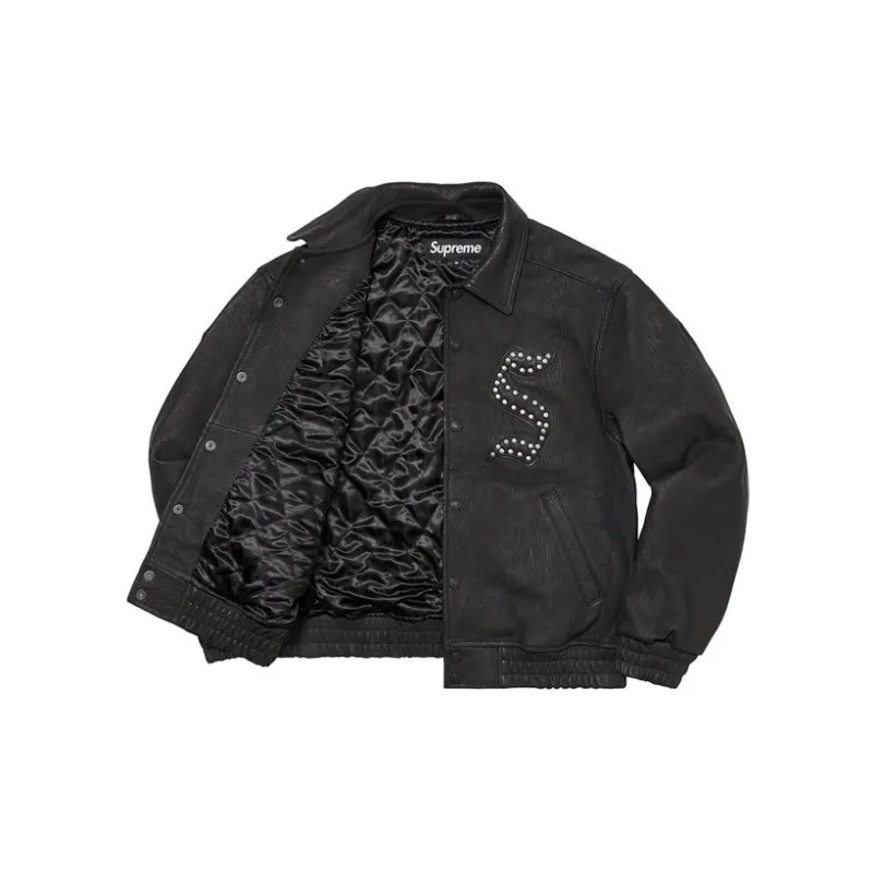 Supreme Pebbled Leather Varsity Jacket-5