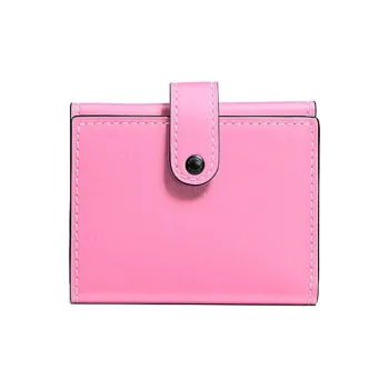 COACH Trifold Wallet Chromium Tanned Leather Wallet Trumpets Women's Neon Pink