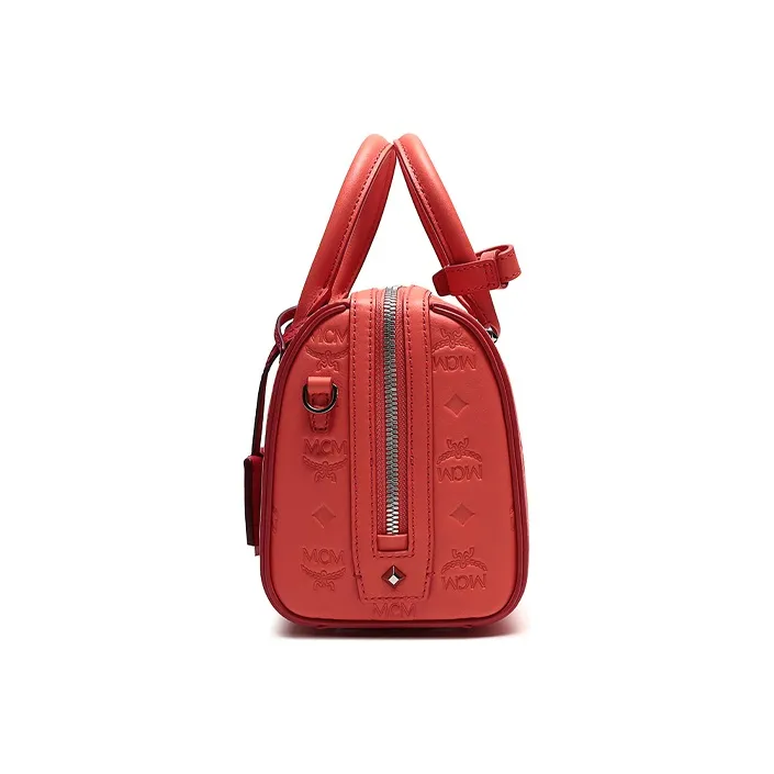 MCM Essential Visetos Origina Leather Boston Bag Handbag Shoulder Bag Crossbody Bag Regular Women's Candy Red-2