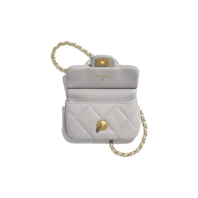 CHANEL Cow Leather Mini Bag, Flap Bag, One Shoulder Crossbody Bag, Card Holder Women's Gray-2