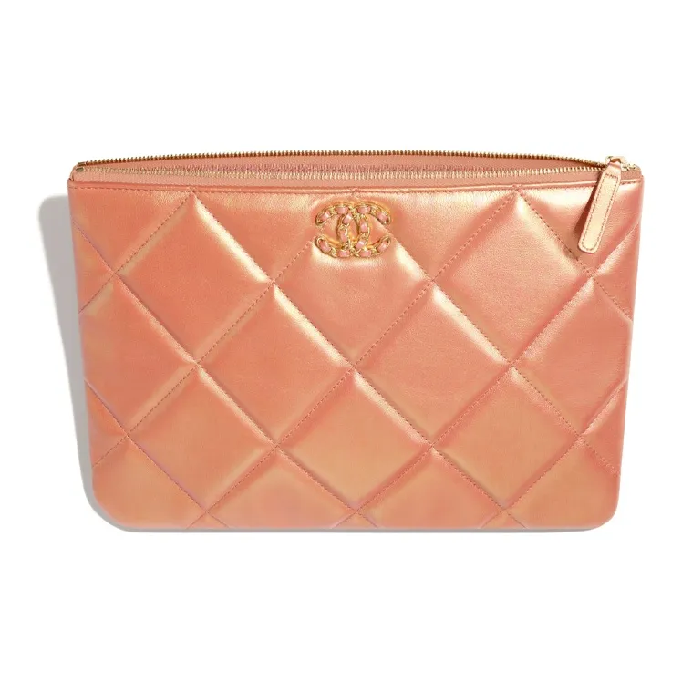CHANEL 19Bag Iridescent Calfskin And Metal Clutch Women's Pink-2