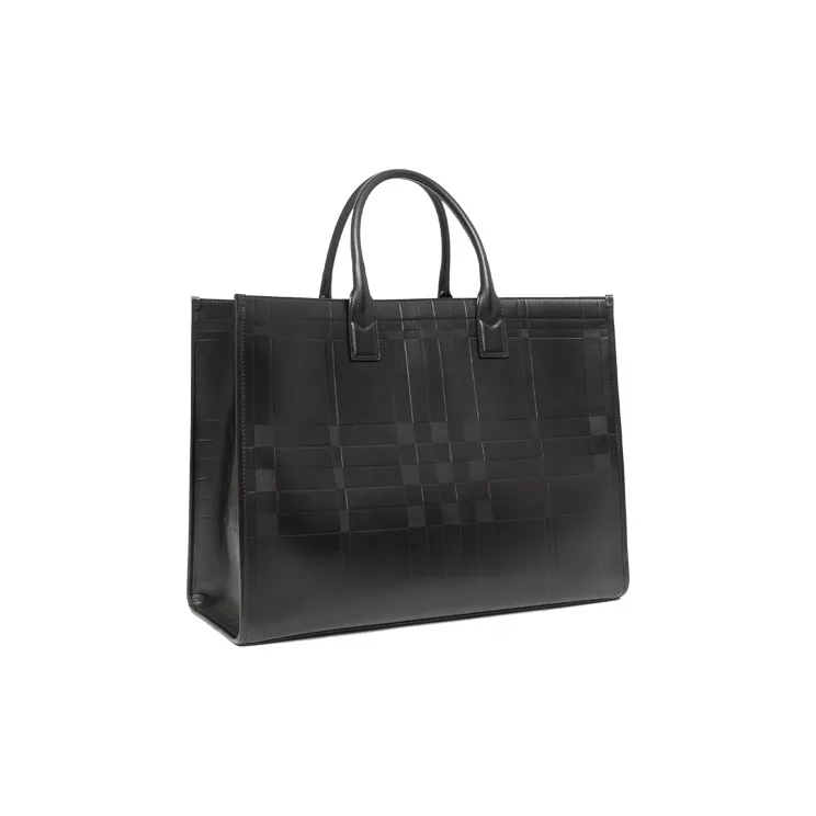 Burberry Cowhide Leather Tote Bag Shopping Bag Handbag Men's Black-3