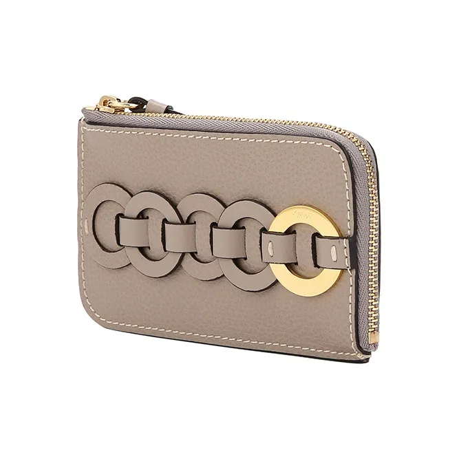 Chloe Chloé Bags Grain Patchwork Cow Leather Coin Purse Women's Gray-1
