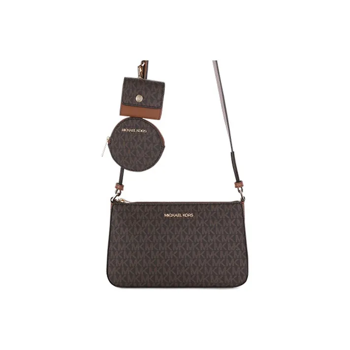 MICHAEL KORS Jet Set Travel Leather Shoulder Bag, Crossbody Bag Women's Dark Brown & Leather Brown-0