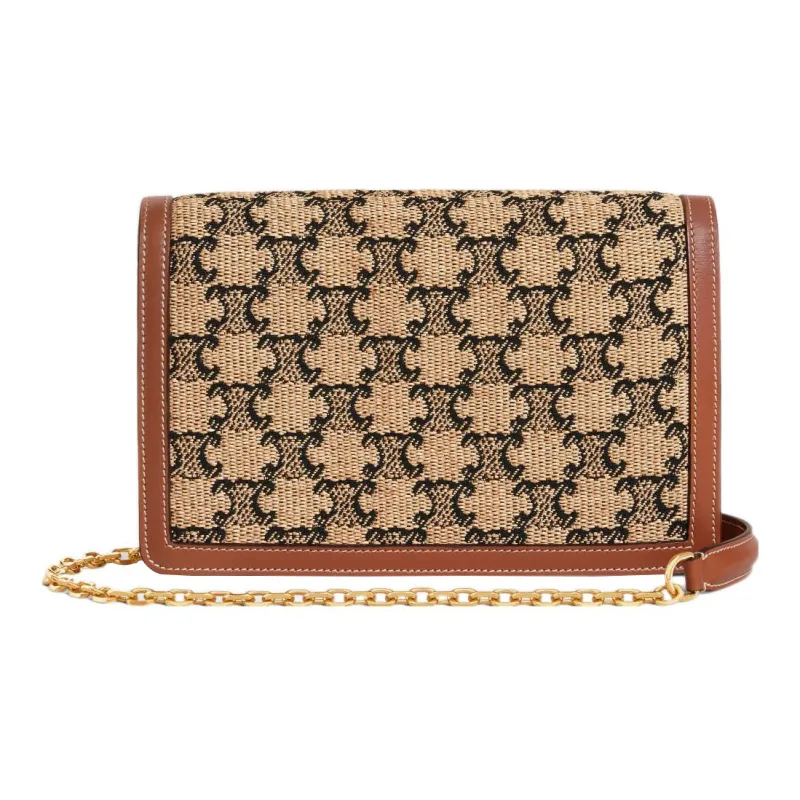 CELINE Triomphe Arc De Triomphe Textile Cow Leather Clutch Handbag Shoulder Bag Wallet Women's Natural Color/Tan-2