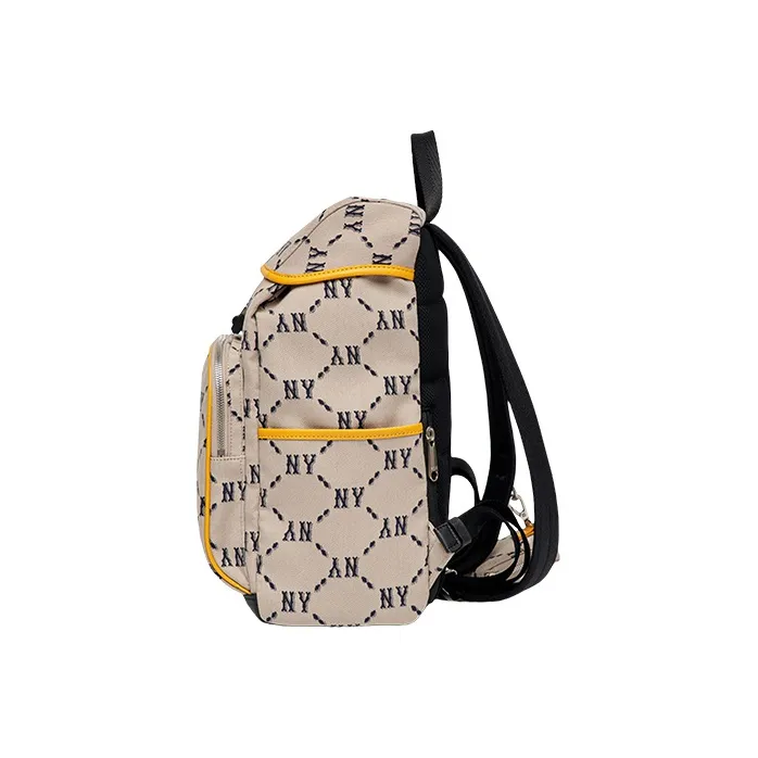 MLB Monogram Collection Polyester Artificial Leather Bonded Laptop Backpack Regular Unisex Beige-3