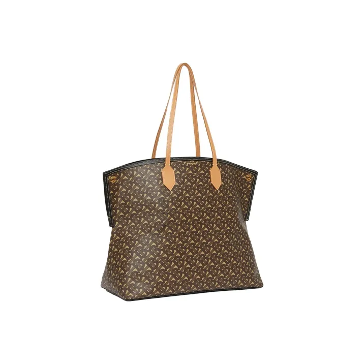 Burberry Cow Leather Tote Bag Shopping Bag Handbag Large Size Unisex Mule Brown-1