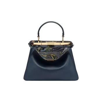 FENDI Peekaboo ISeeU Cow Leather Trunk Bag Shoulder Bag Crossbody Bag Handbag Medium Size Women's Dark Blue