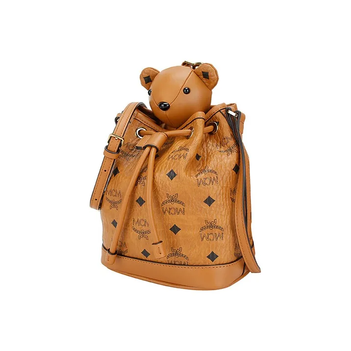 MCM Visetos Leather Bucket Bag, Shoulder Bag, Crossbody Bag Regular Women's Brown Cognac-1