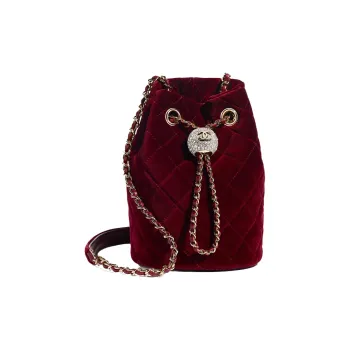 CHANEL Velour Bucket Bag, Portable Crossbody Bag, Shoulder Bag Women's Burgundy