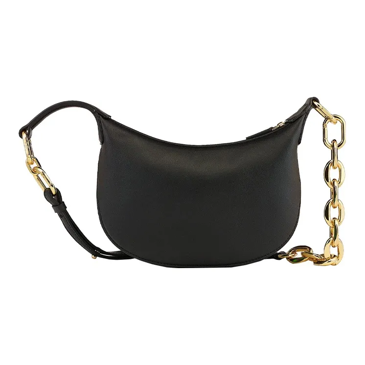 MCM Nappa Leather Crescent Bag Shoulder Bag Crossbody One Shoulder Handbag Women's Black Black Gold-3