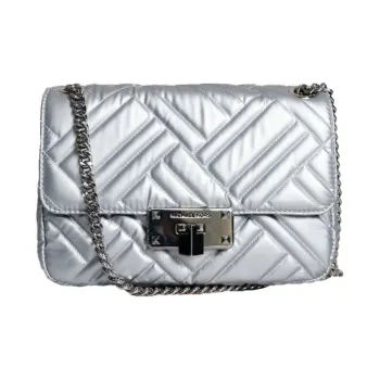 MICHAEL KORS Peyton Leather Shoulder Bag, Crossbody Bag Women's Bright Silver
