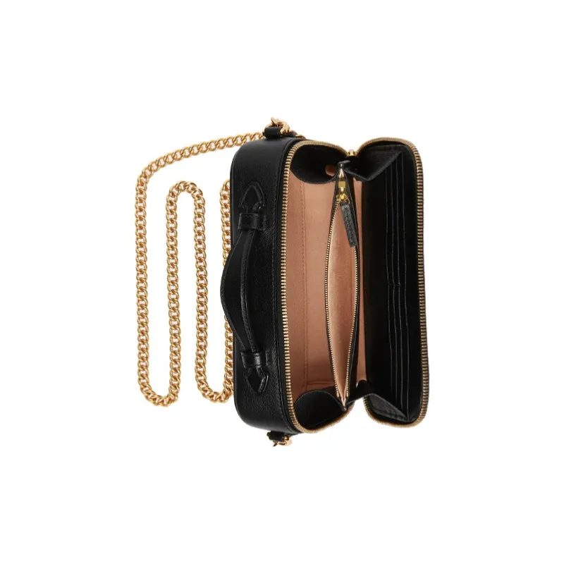 GUCCI Leather Cell Phone Pouch Handbag Shoulder Bag Crossbody Bag Small Size Women's Black-5