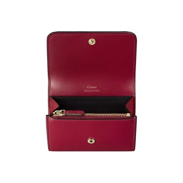 CARTIER Calfskin Wallet, Card Holder Women's Cherry Red-2