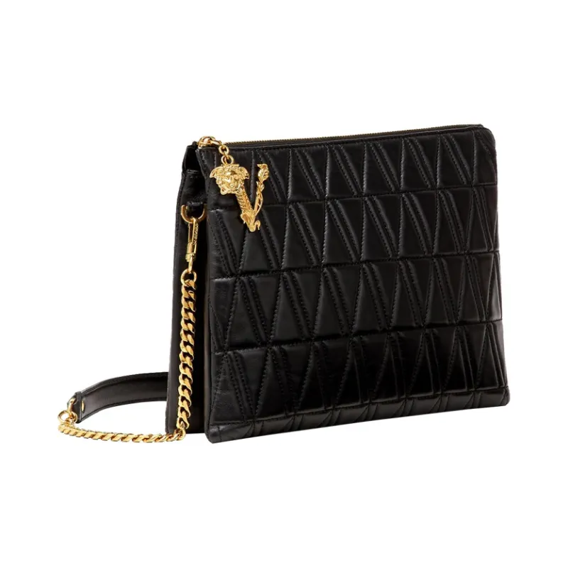VERSACE Virtus Sheepskin Tote Bag Shopping Bag Shoulder Bag Crossbody Bag Women's Black-2