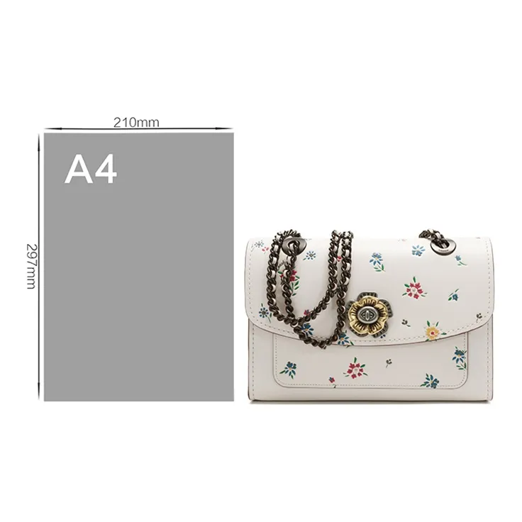 COACH Leather Chain Bag Portable Crossbody Bag Shoulder Bag Medium Size Women's Chalk White-6