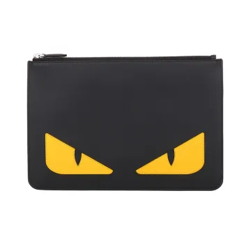 FENDI Cow Leather Clutch Regular Men's Black/Yellow