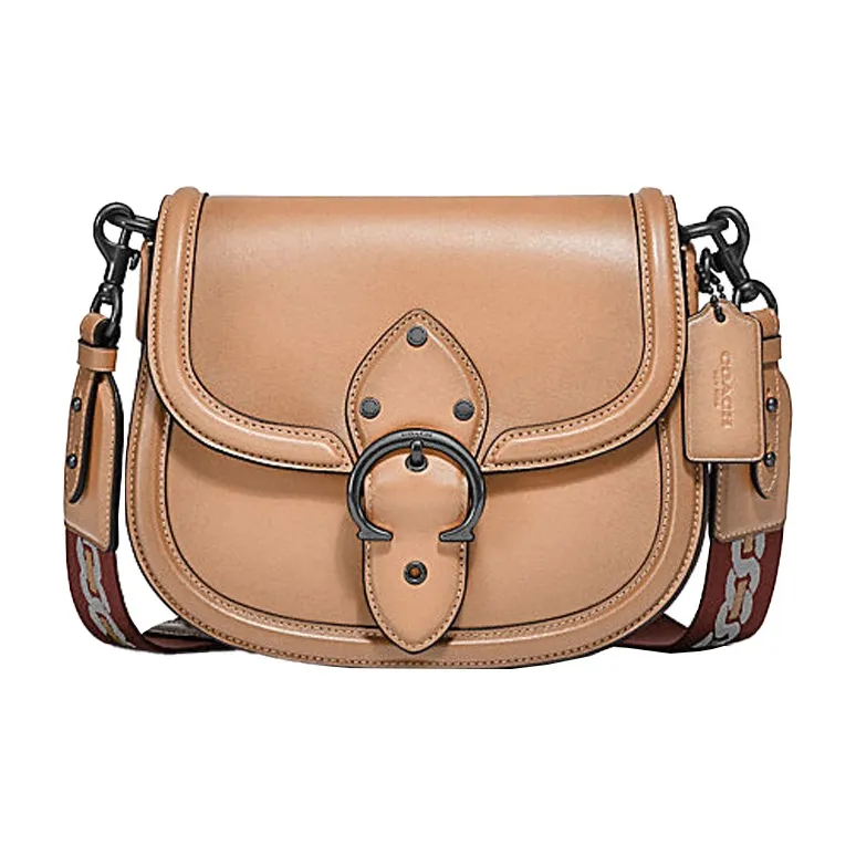COACH Beat Leather Saddle Bag Shoulder Bag Crossbody Bag Small Size Women's Milk Tea Beige-0