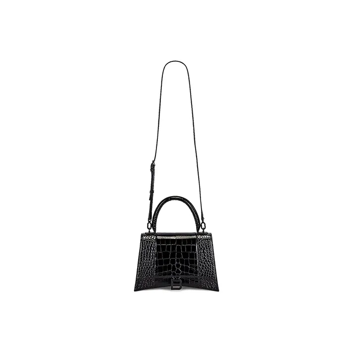 Balenciaga Hourglass Leather Shoulder Bag Medium Size Women's Black-4