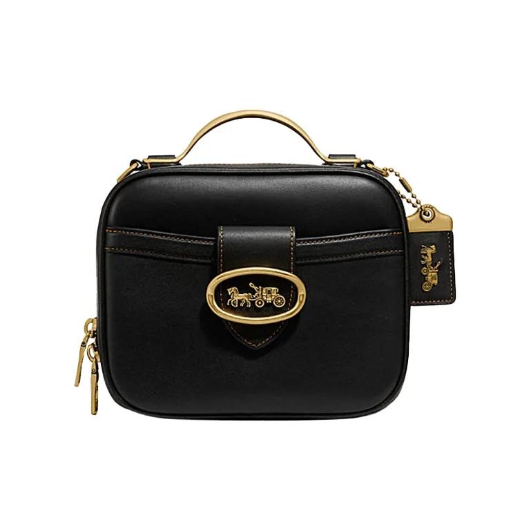 COACH Riley Leather Small Square Bag Camera Bag Handbag Shoulder Bag Crossbody Bag Small Size Women's Black-0