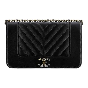 CHANEL LEBOY Sheepskin Lipstick Wallet Shoulder Bag Crossbody Bag Women's Black