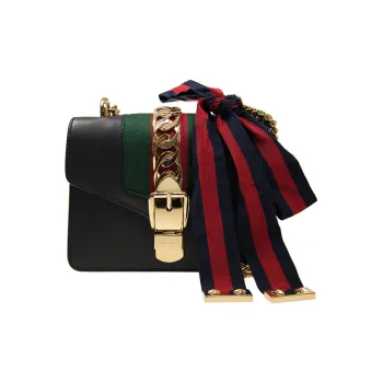 GUCCI Sylvie Cow Leather Shoulder Bag Crossbody Bag Mini Women's Black