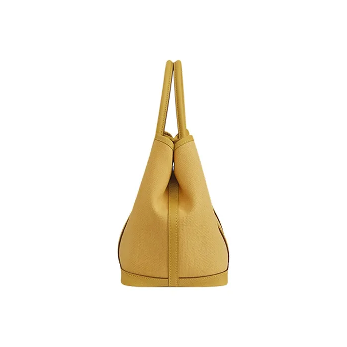 HERMES Garden Party Canvas With Negonda Calfskin Handbag Unisex Ginger Yellow/Cardamom Green-1
