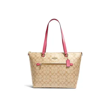 COACH Gallery Leather Tote Bag, Shopping Bag, Handbag, Shoulder Bag Tubas Women's Light Khaki & Pink