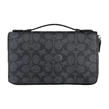 COACH Double Zip Wallet Coated Canvas Cell Phone Pouch Passport Holder Clutch Regular Men's Black