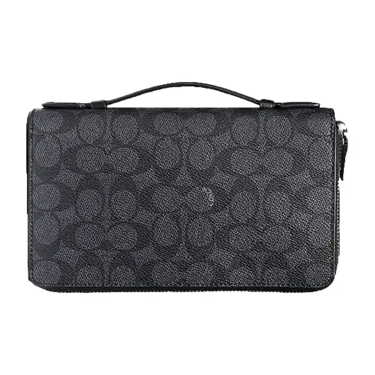COACH Double Zip Wallet Coated Canvas Cell Phone Pouch Passport Holder Clutch Regular Men's Black-0