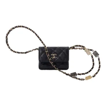 CHANEL Grain Calfskin Shoulder Bag, Crossbody Bag, Coin Purse, Card Holder Women's Black