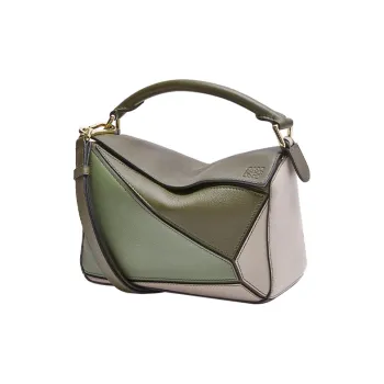LOEWE Puzzle Calfskin Handbag Crossbody Bag Small Size Women's Green/Light Oat