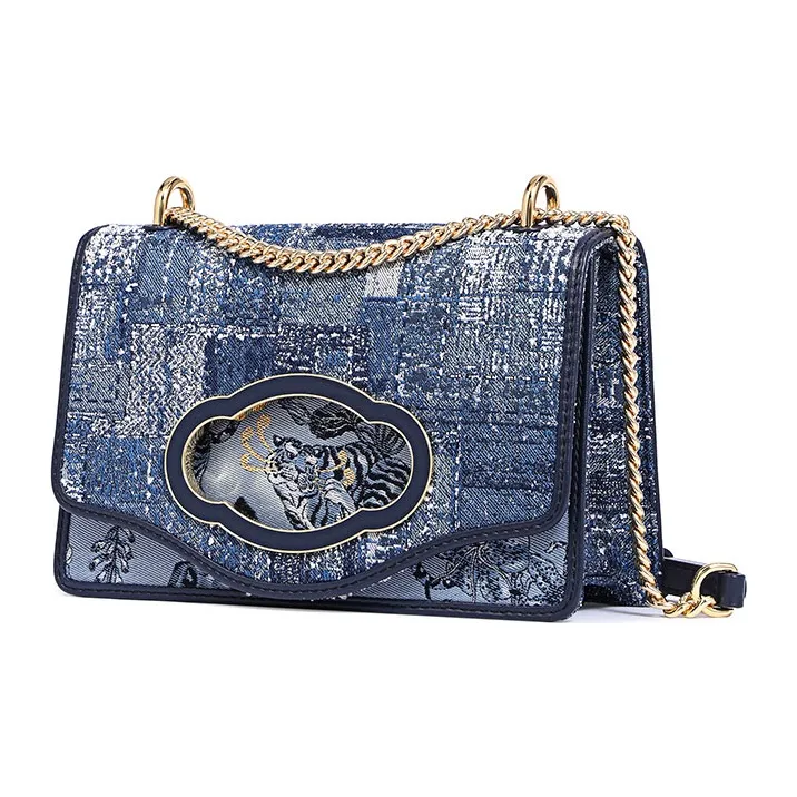 FION Fabric Small Square Bag Shoulder Bag, Crossbody Bag Women's Blue/Dark Blue-1