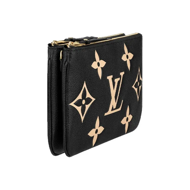 LOUIS VUITTON Double Zip Pochette Bi color Monogram Black/Brown-1