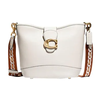 COACH Cow Leather Bucket Bags Shoulder Bag Crossbody Bag Large Size Women's White
